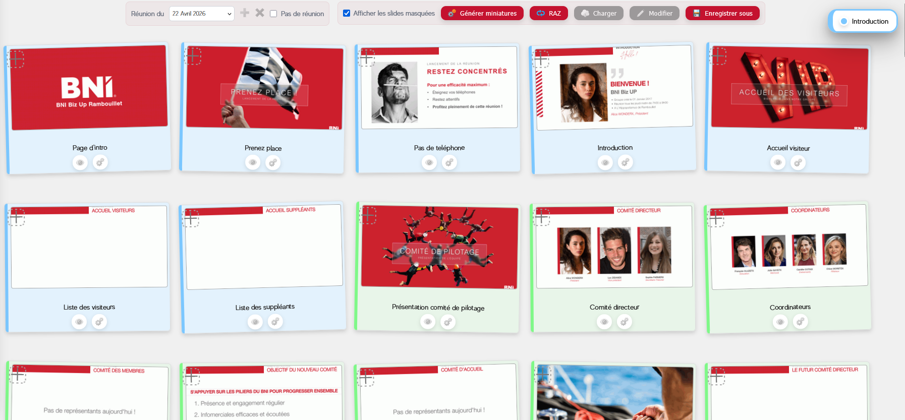 Configuration des slides d'animation avant la réunion
