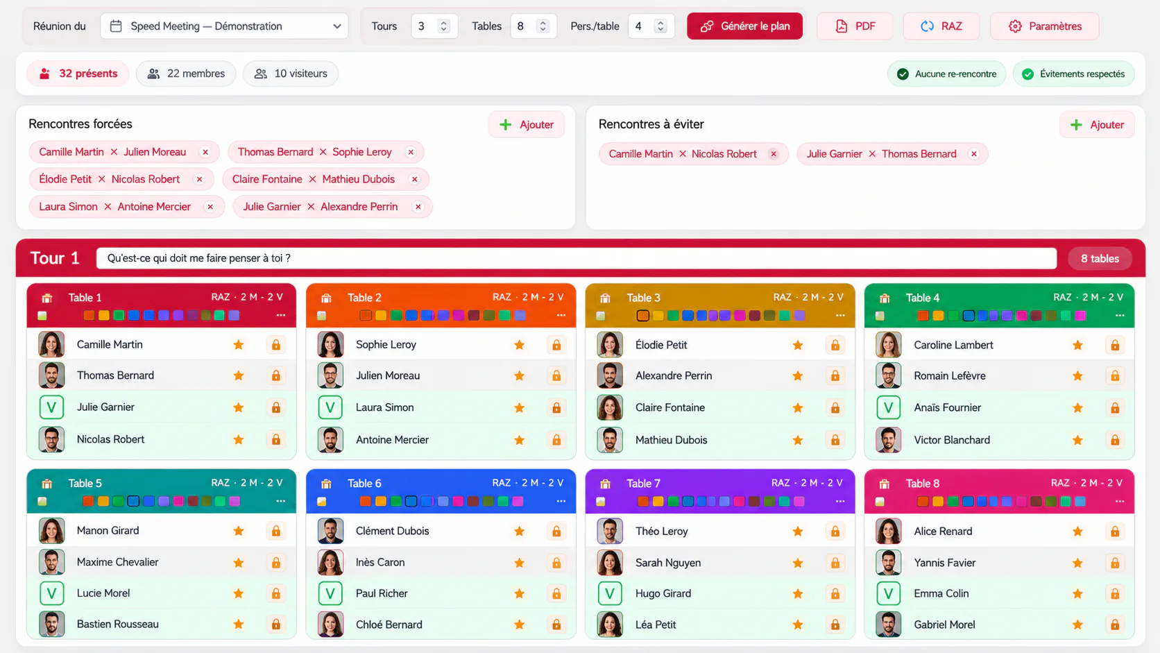 Interface de configuration du Speed Meeting Orkestral